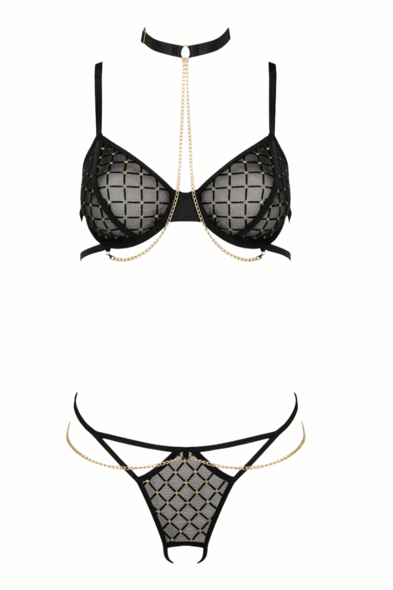 Dessous-Set schwarz-gold
