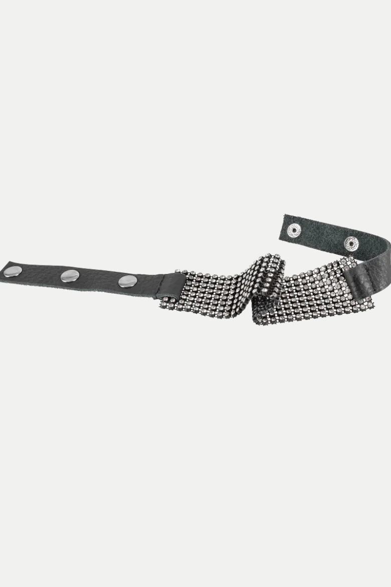 Halsband mit Strasssteinen - Spaltleder