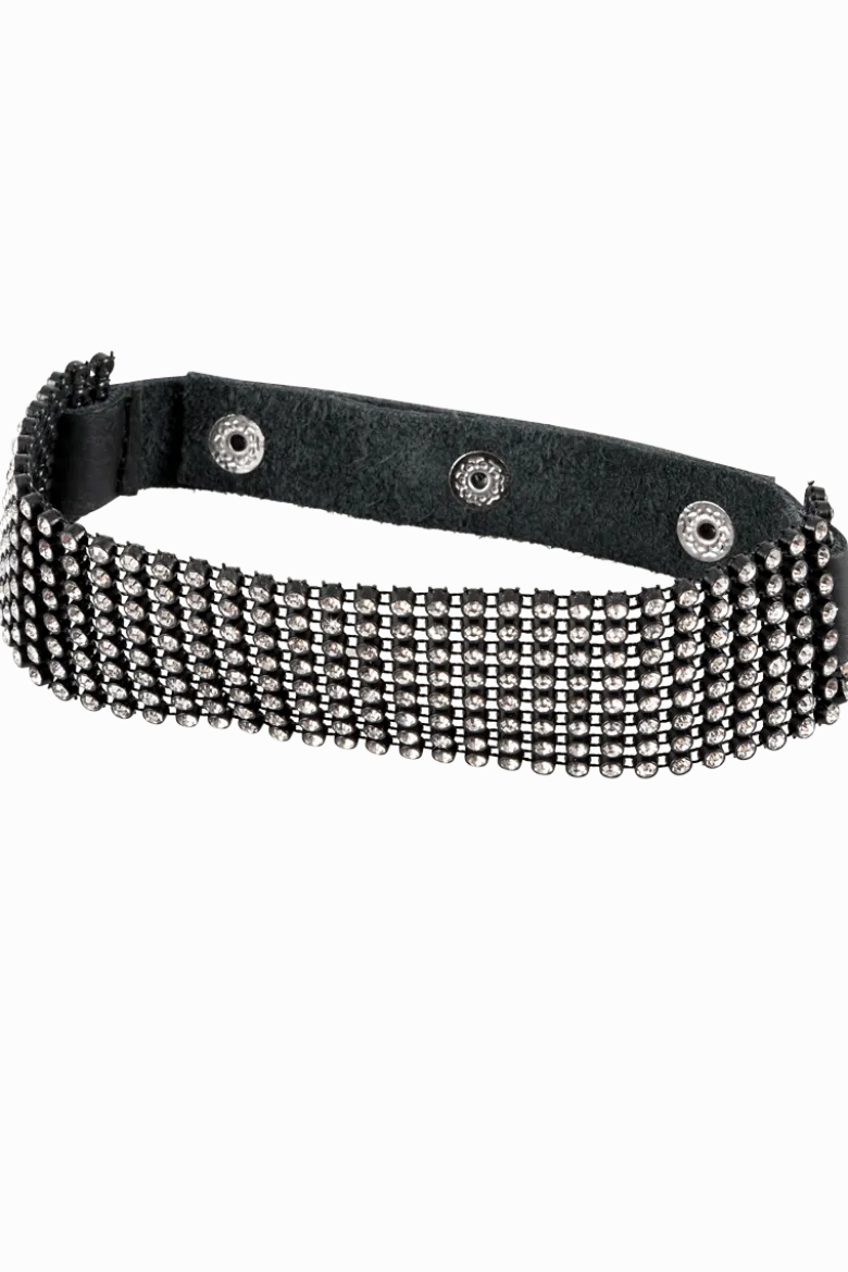 Halsband mit Strasssteinen - Spaltleder