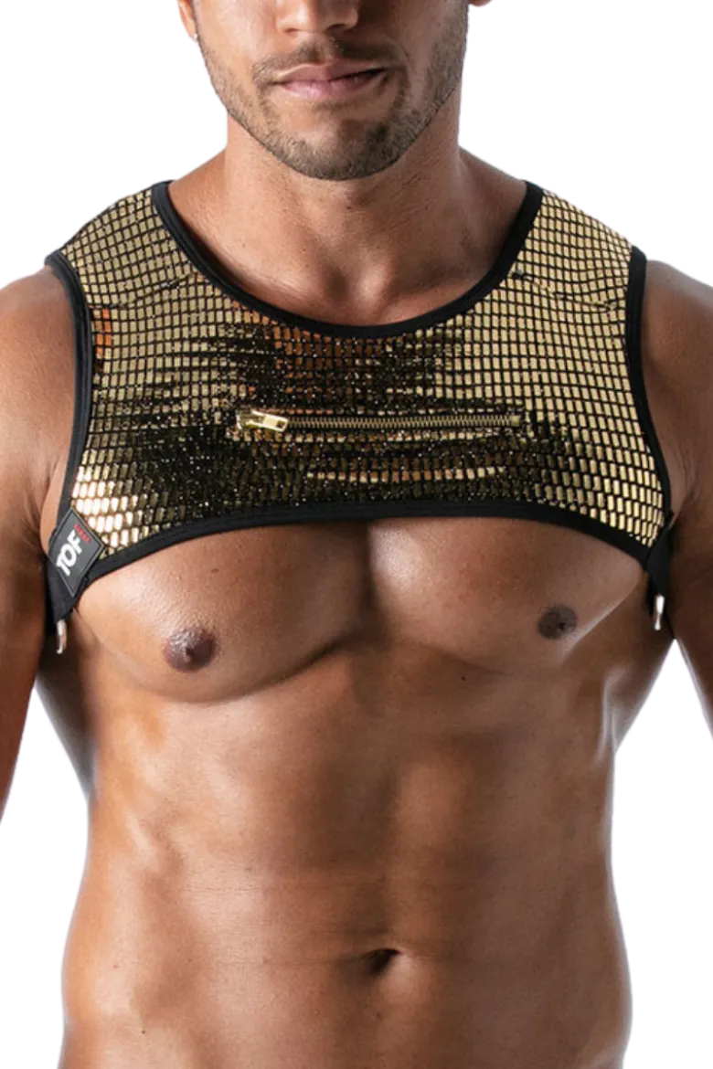 Herren Brust Harness gold schwarz