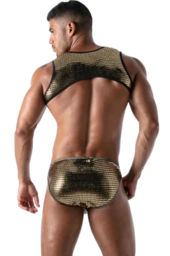Herren Brust Harness gold schwarz
