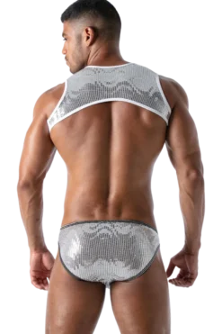 Herren Brust Harness weiß silber