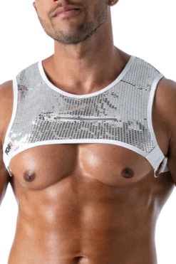 Herren Brust Harness weiß silber