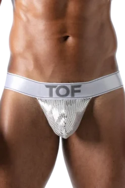 Herren Stringless Tanga weiß silber