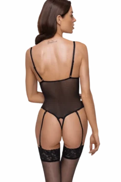 Ouvert Body mit Spitze und Tüll schwarz