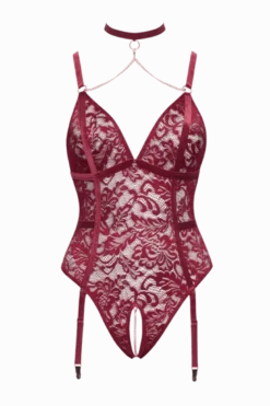 Ouvert Spitzen-Strapsbody in rot Plus Size