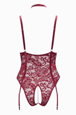Ouvert Spitzen-Strapsbody in rot Plus Size