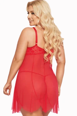 Rotes Babydoll aus Spitze und Tüll Plus Size