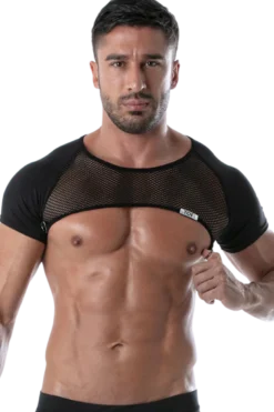 Schulter Harness Shirt mit Netz schwarz