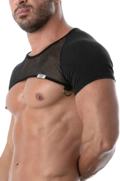 Schulter Harness Shirt mit Netz schwarz