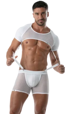 Schulter Harness Shirt mit Netz weiß