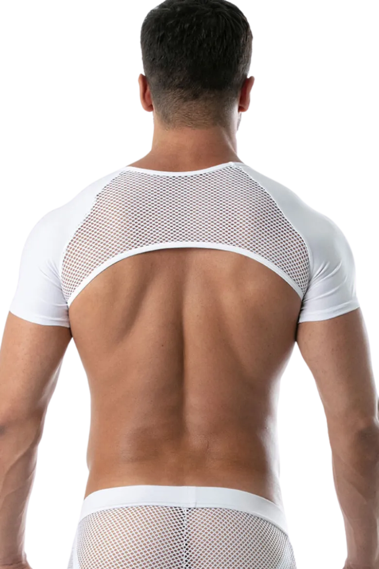 Schulter Harness Shirt mit Netz weiß