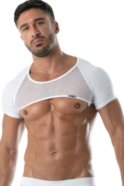 Schulter Harness Shirt mit Netz weiß