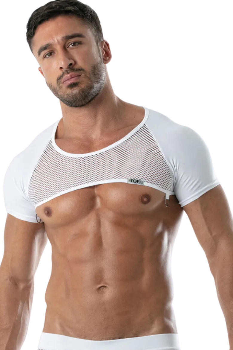 Schulter Harness Shirt mit Netz weiß