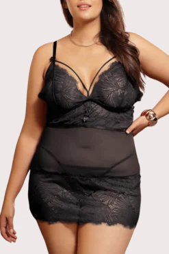 schwarzes Babydoll-Set Plus Size