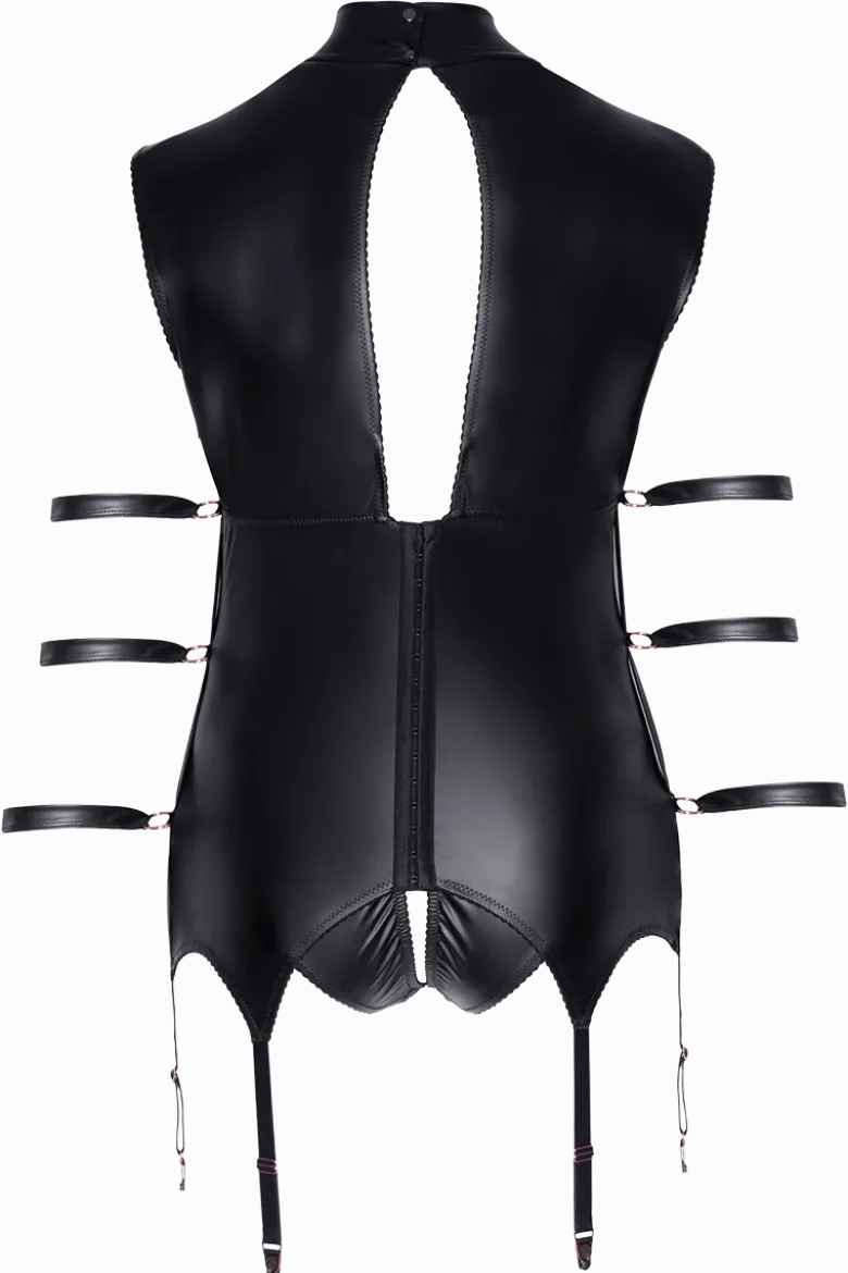 schwarzes Bondage Wetlook Strapshemd Plus Size