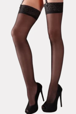 schwarze Straps-Strümpfe Spitze