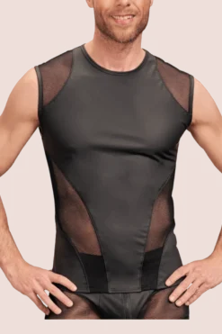 Shirt Wetlook mit Netz-Einsätzen
