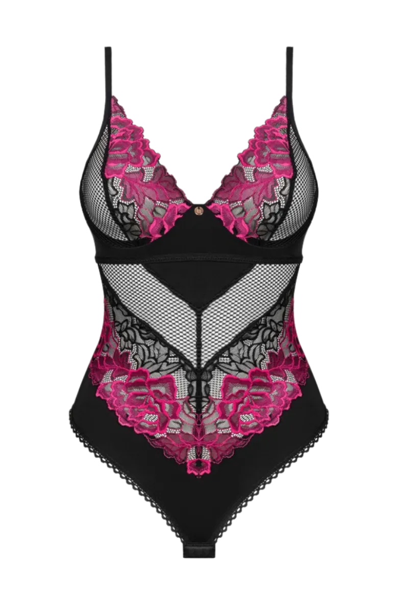 Spitzenstringbody schwarz pink