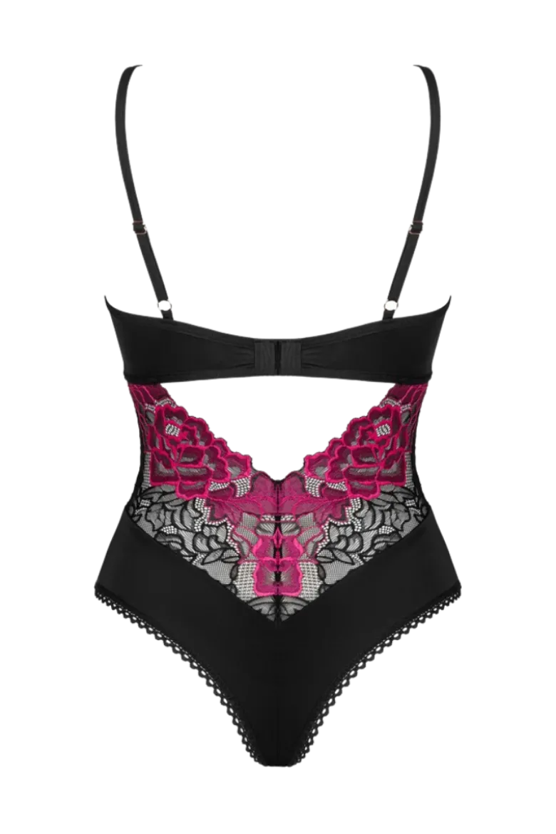 Spitzenstringbody schwarz pink