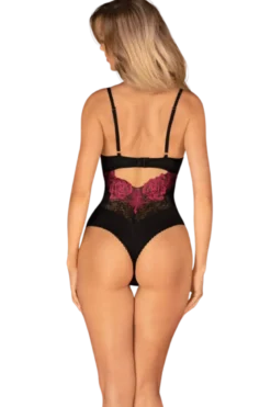 Spitzenstringbody schwarz pink