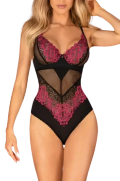 Spitzenstringbody schwarz pink