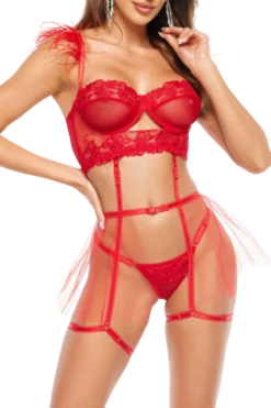 4tlg BH-Set mit Federn rot