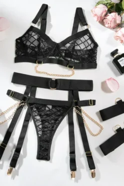 4tlg. Dessous Set mit Ketten
