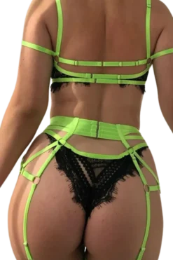 4tlg. Dessous Set mit Netz schwarz neon