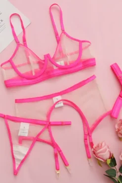 4tlg. Dessous Set neonpink