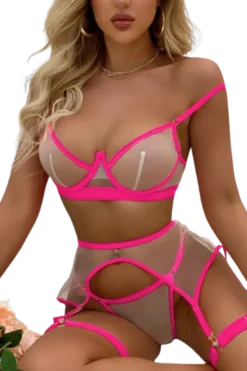 4tlg. Dessous Set neonpink