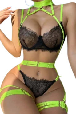 3tlg. Dessous Set neon schwarz
