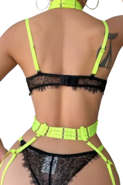 3tlg. Dessous Set neon schwarz