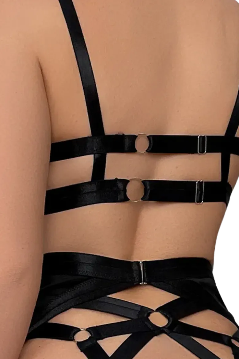 4tlg. Dessous Set ouvert - schwarz