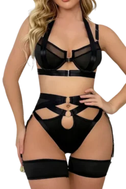 4tlg. Dessous Set ouvert - schwarz