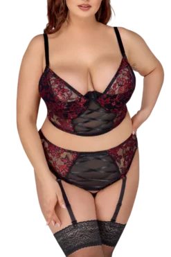 2tlg. Dessous Set Plus Size rot schwarz