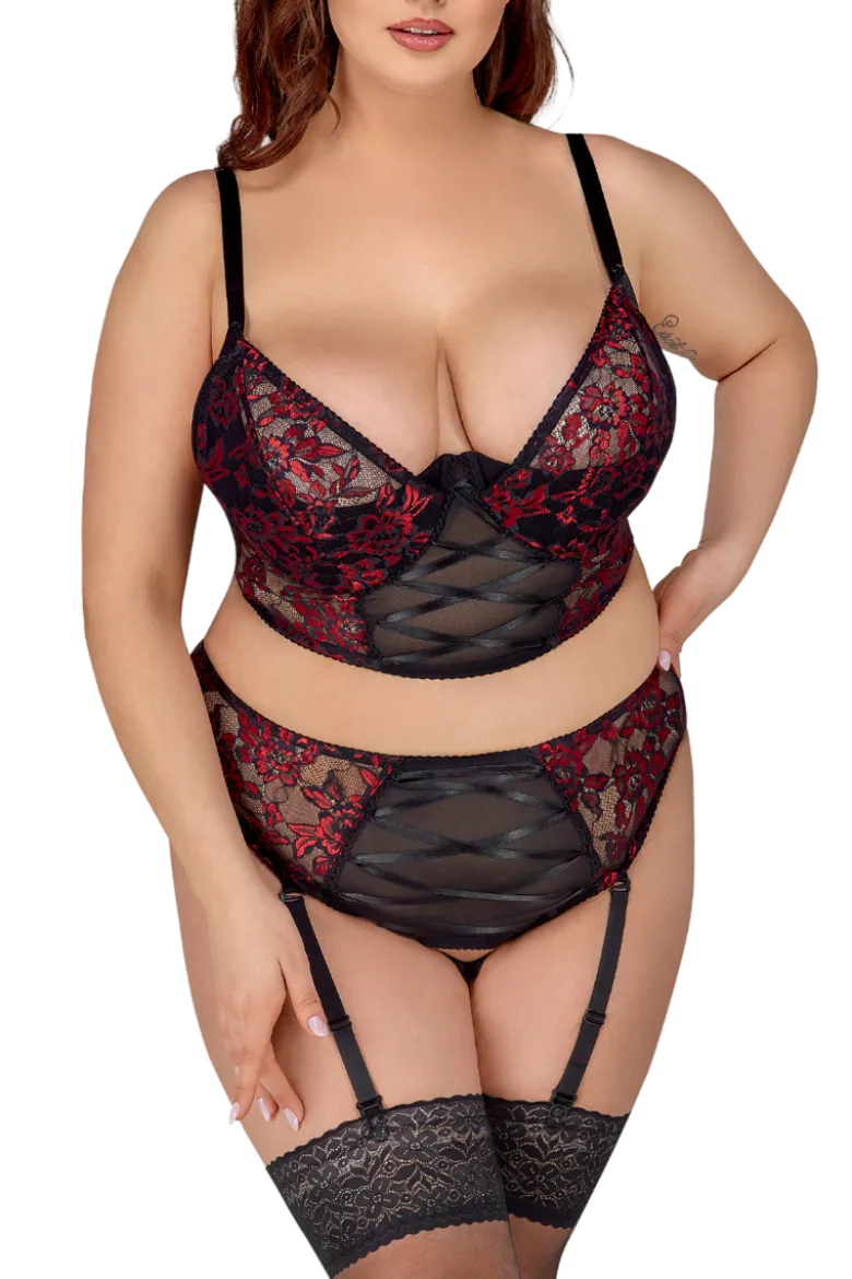 2tlg. Dessous Set Plus Size rot schwarz