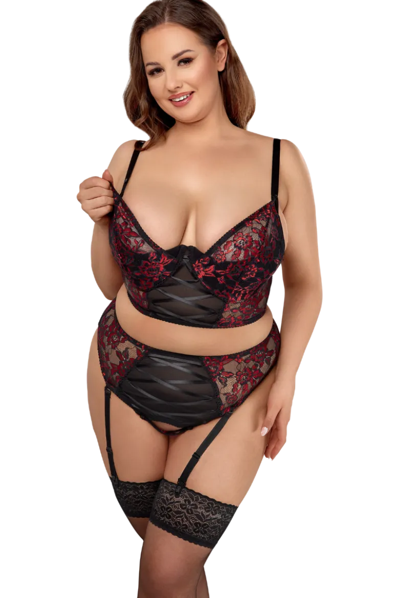 2tlg. Dessous Set Plus Size rot schwarz