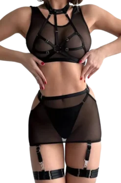 5tlg. Dessous Set schwarz transparent