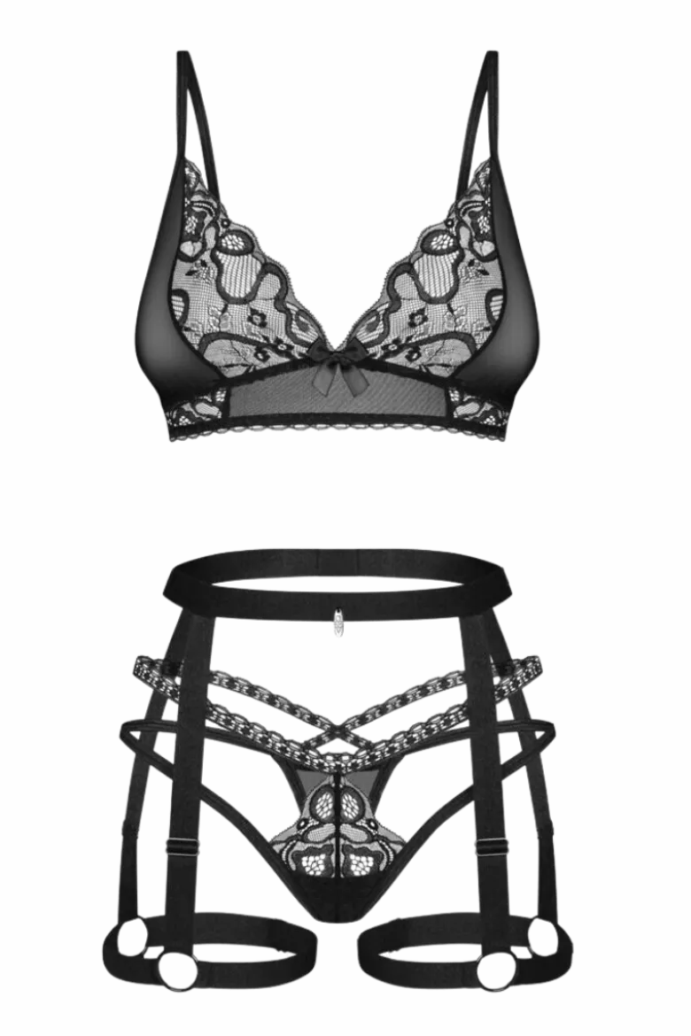 3tlg. Dessous-Set transparent