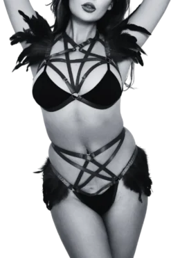 2tlg. Harness Set schwarz mit Federn