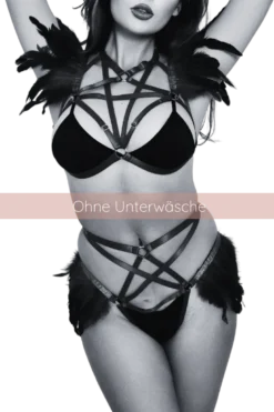 2tlg. Harness Set schwarz mit Federn