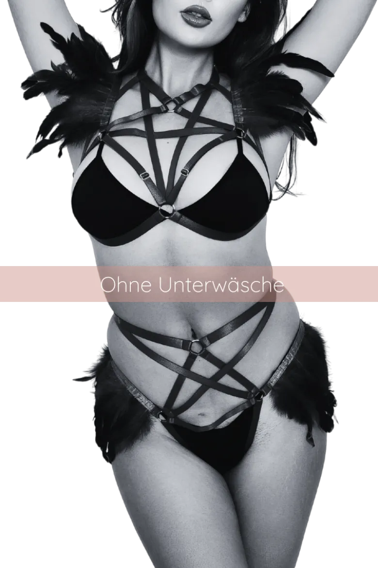 2tlg. Harness Set schwarz mit Federn
