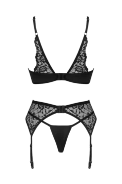 3tlg. Reizwäsche Set mit Spitze schwarz