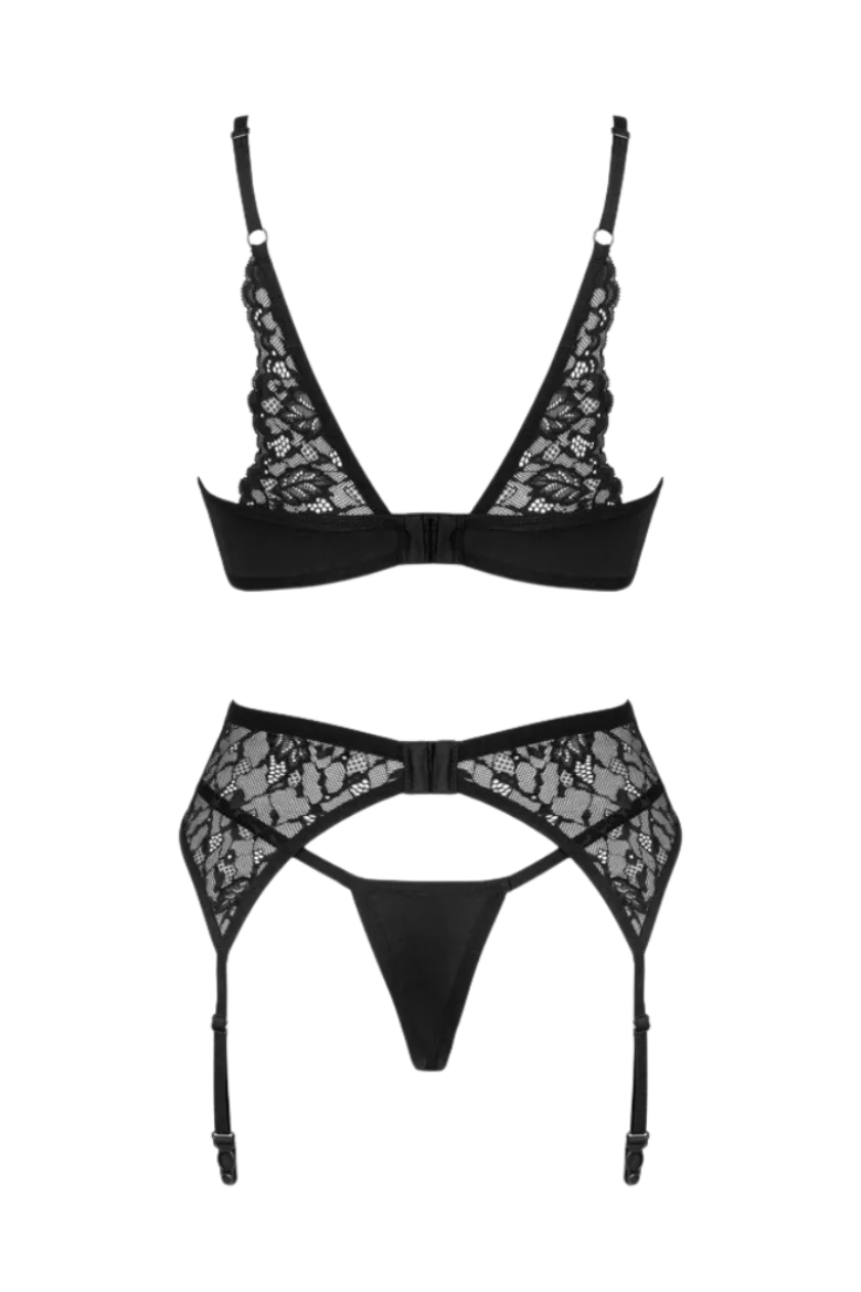 3tlg. Reizwäsche Set mit Spitze schwarz