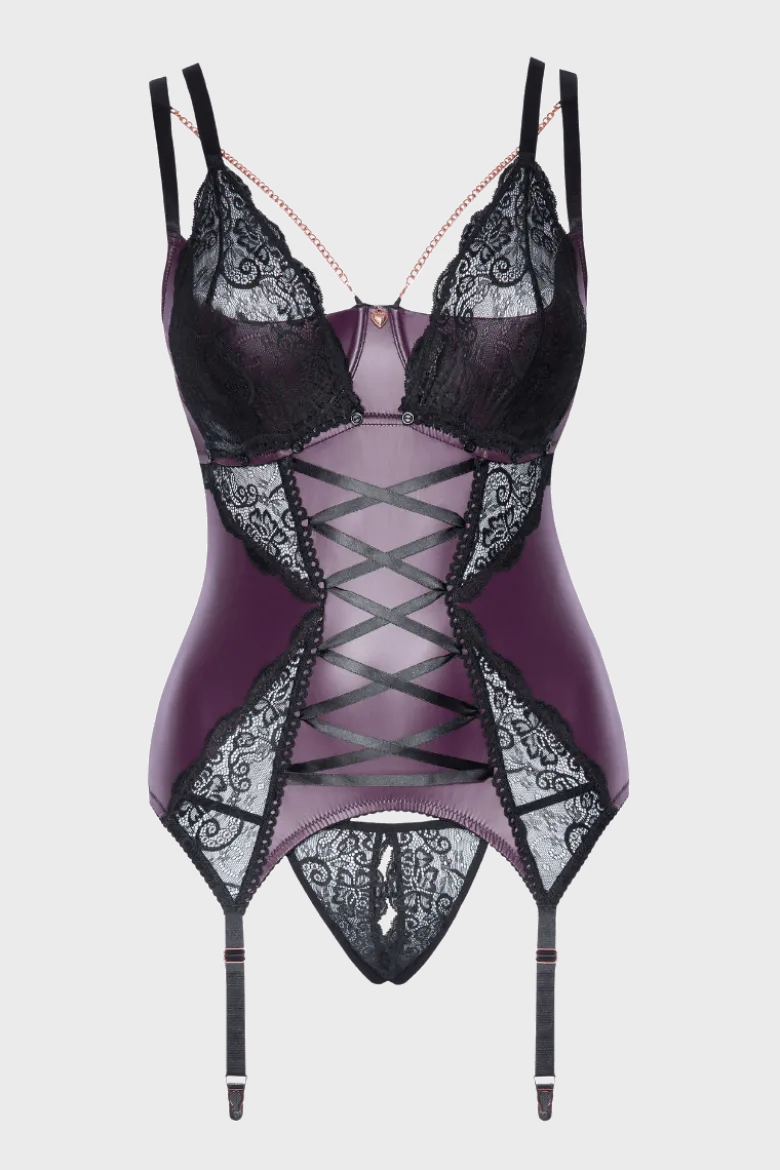 2tlg Strapshemd-Set lila/schwarz