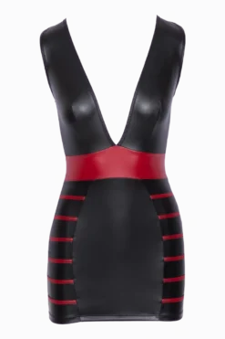 Wetlook Kleid matt mit roten Details