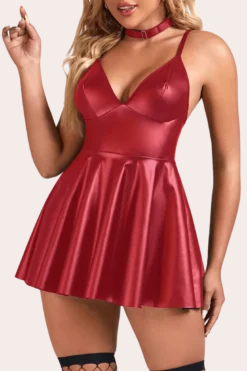 Wetlook Minikleid rot