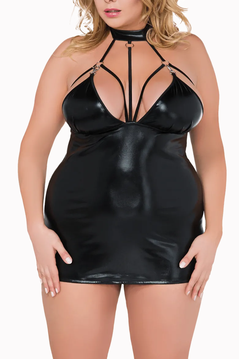 Wetlook Neckholder Chemise Plus Size