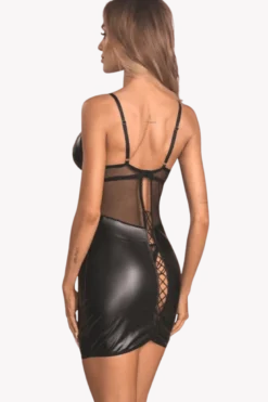 Wetlook-Netz Negligé mit String
